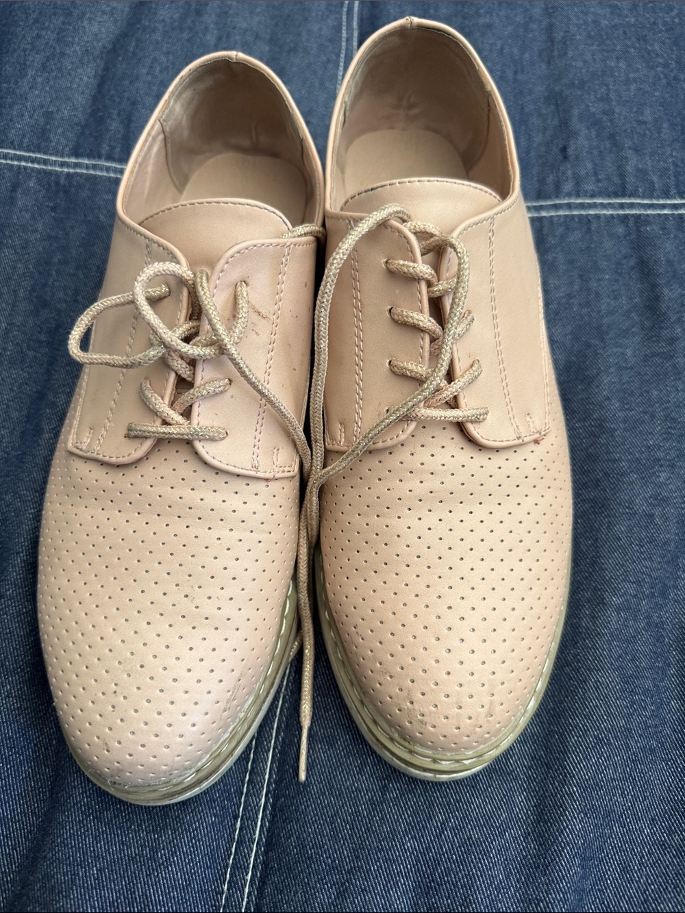 Wanted Women's Perforated Lace-Up Flats in Nude Pink